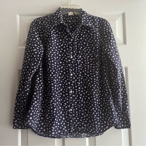 Gap Navy Blue Floral Print Button Cotton Shirt Size Small